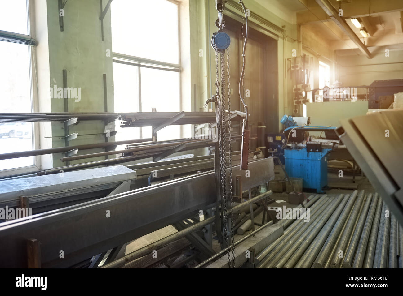 Machines and pipes in a warehouse Stock Photo Alamy