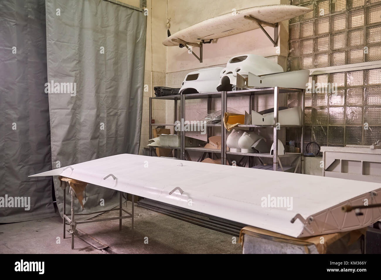 Plane wing on a table. Stock Photo