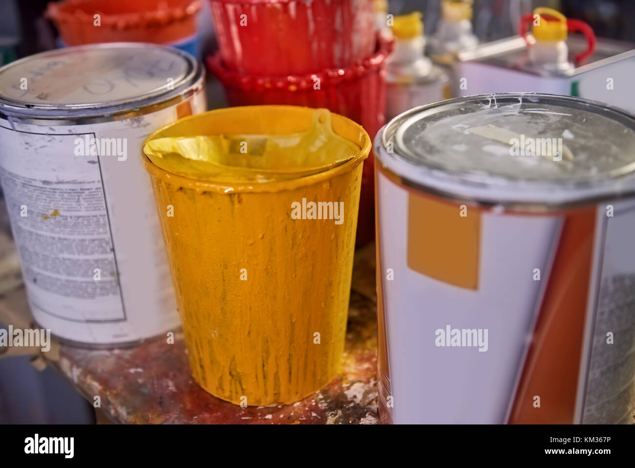Buckets with paint. Stock Photo