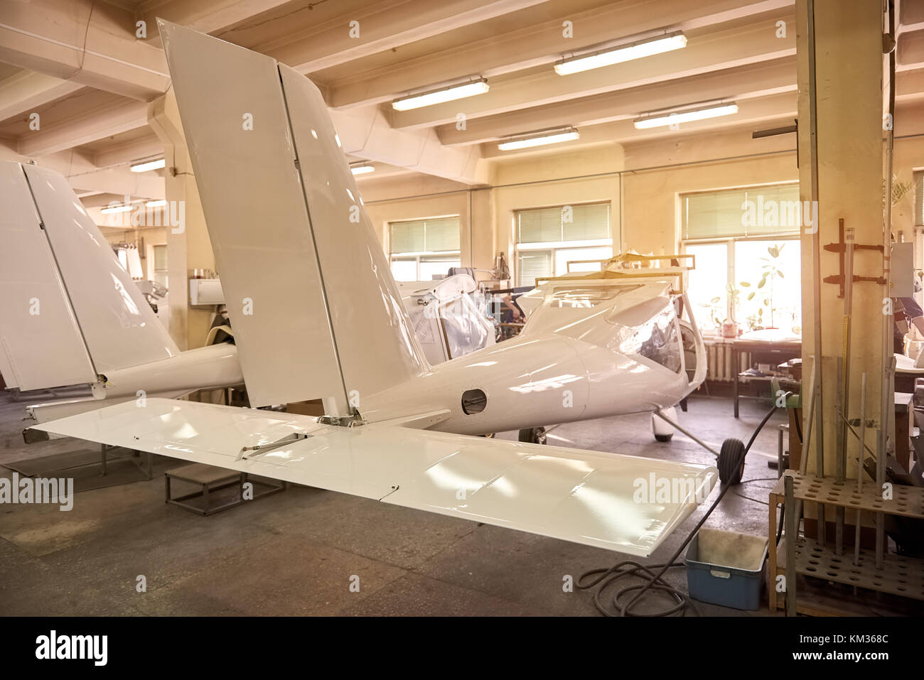 Light airplane manufacturing. Stock Photo