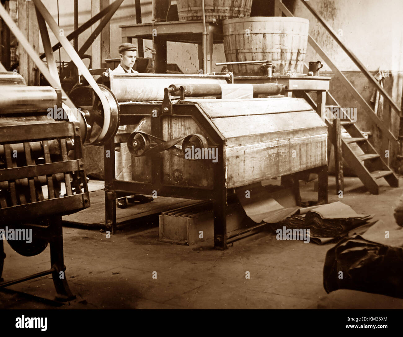 A damping machine, linen production, Victorian period Stock Photo