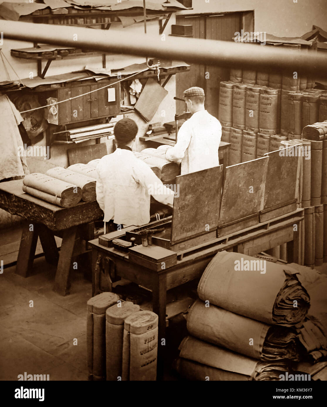 Making webs, linen production, Victorian period Stock Photo