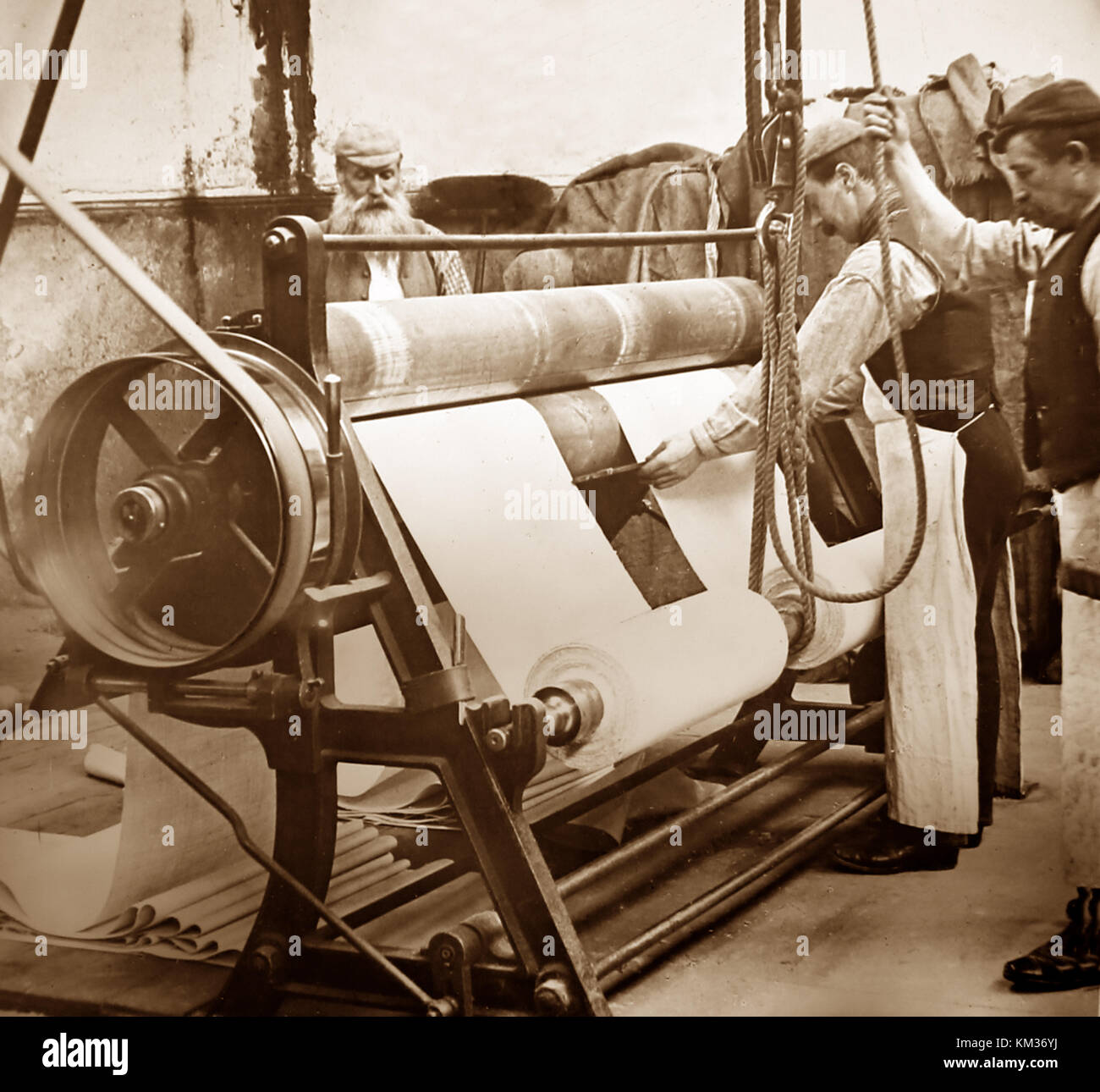 Stripping machine for stone mangle, linen production, Victorian period Stock Photo