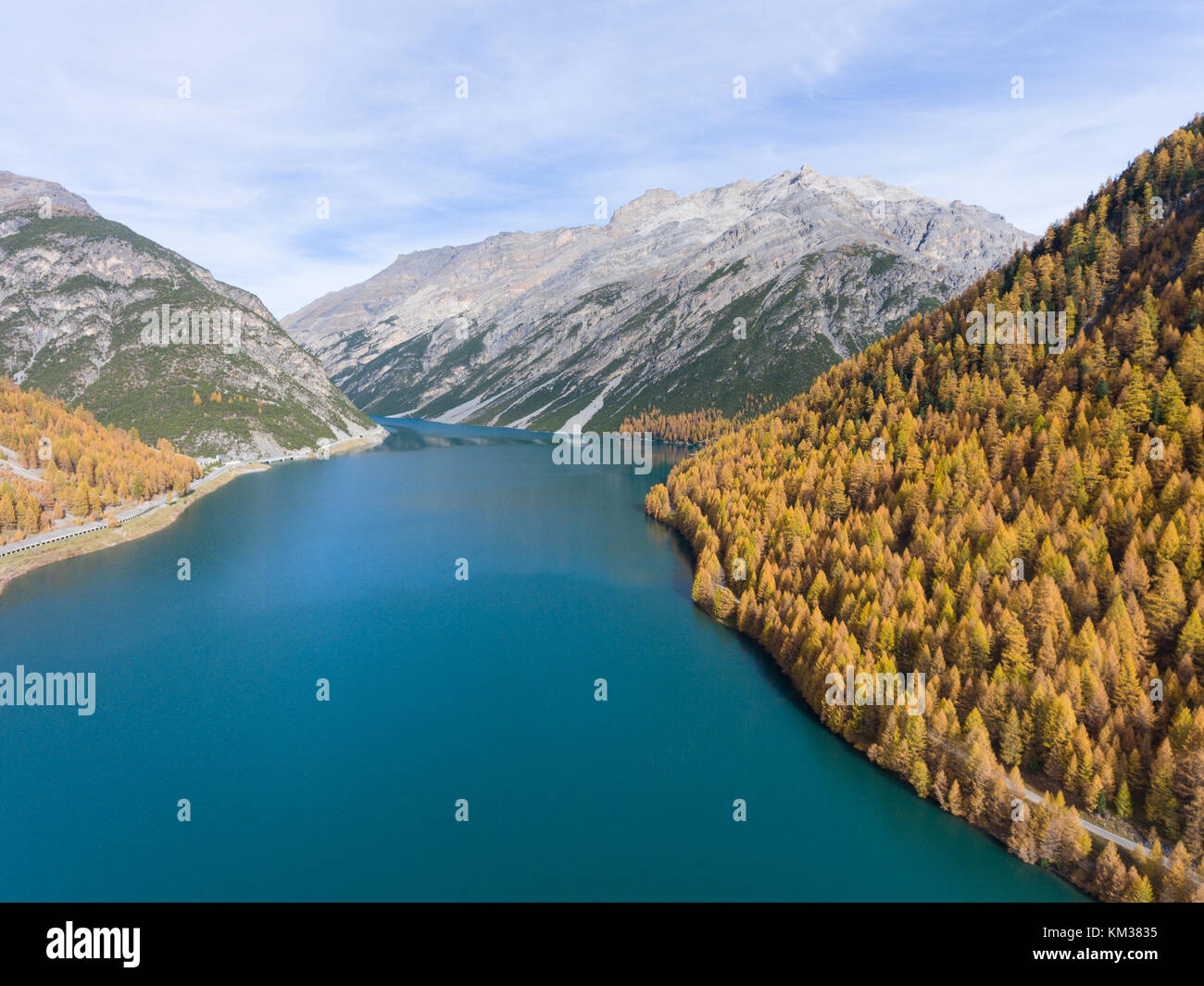 Lake of Livigno in Valtellina - Aerial view with drone Stock Photo - Alamy