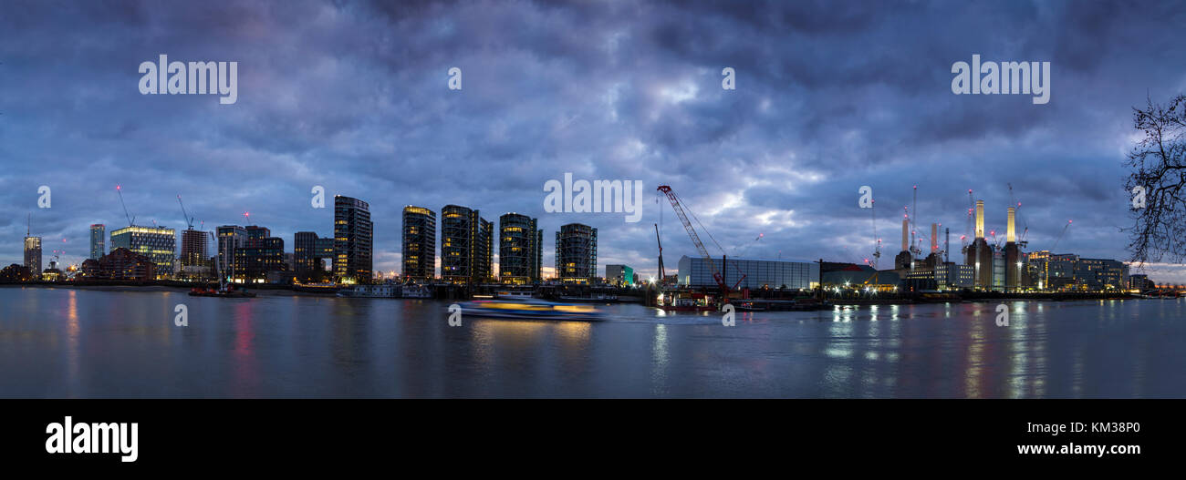 Vauxhall Cross, St George's Wharf and new apartment blocks on the south bank of the River Thames Stock Photo