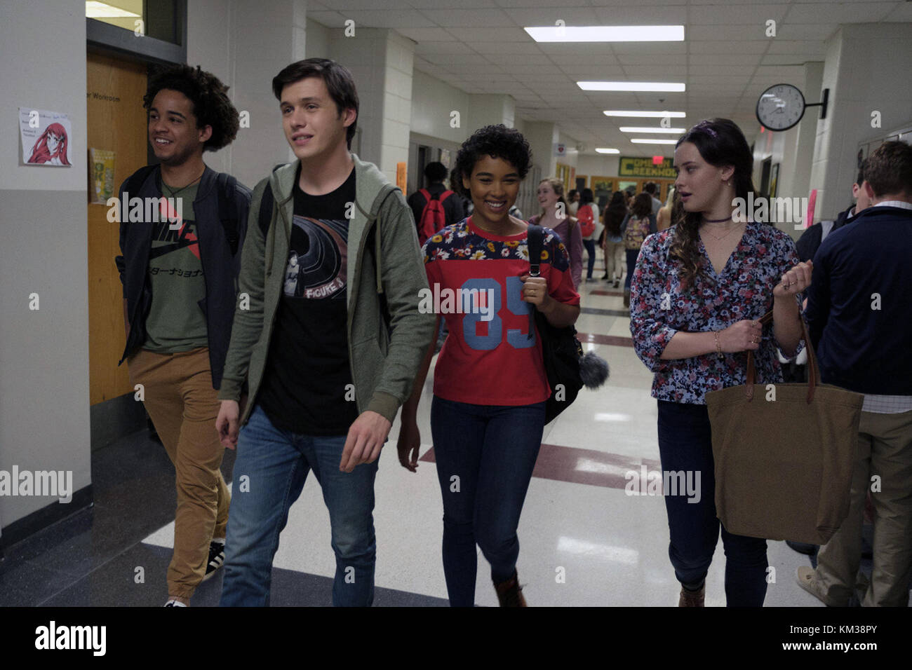 Love, Simon is an American comedy-drama directed by Greg Berlanti and based on the novel Simon vs. the Homo Sapiens Agenda by Becky Albertalli. The film stars Nick Robinson, Katherine Langford, Alexandra Shipp, Jorge Lendeborg Jr., Miles Heizer, Keiynan Lonsdale, Logan Miller, Jennifer Garner, Josh Duhamel and Tony Hale  This photograph is for editorial use only and is the copyright of the film company and/or the photographer assigned by the film or production company and can only be reproduced by publications in conjunction with the promotion of the above Film. A Mandatory Credit to the film  Stock Photo
