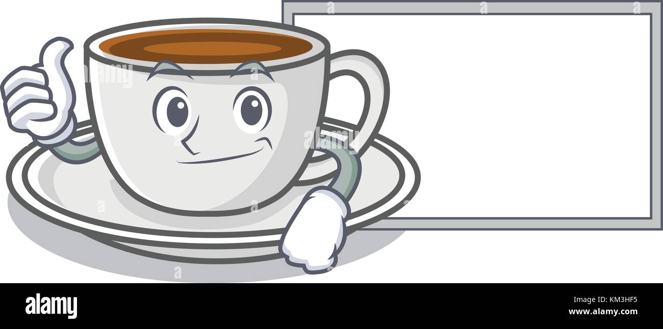 Thumbs up with board coffee character cartoon style Stock Vector Image ...