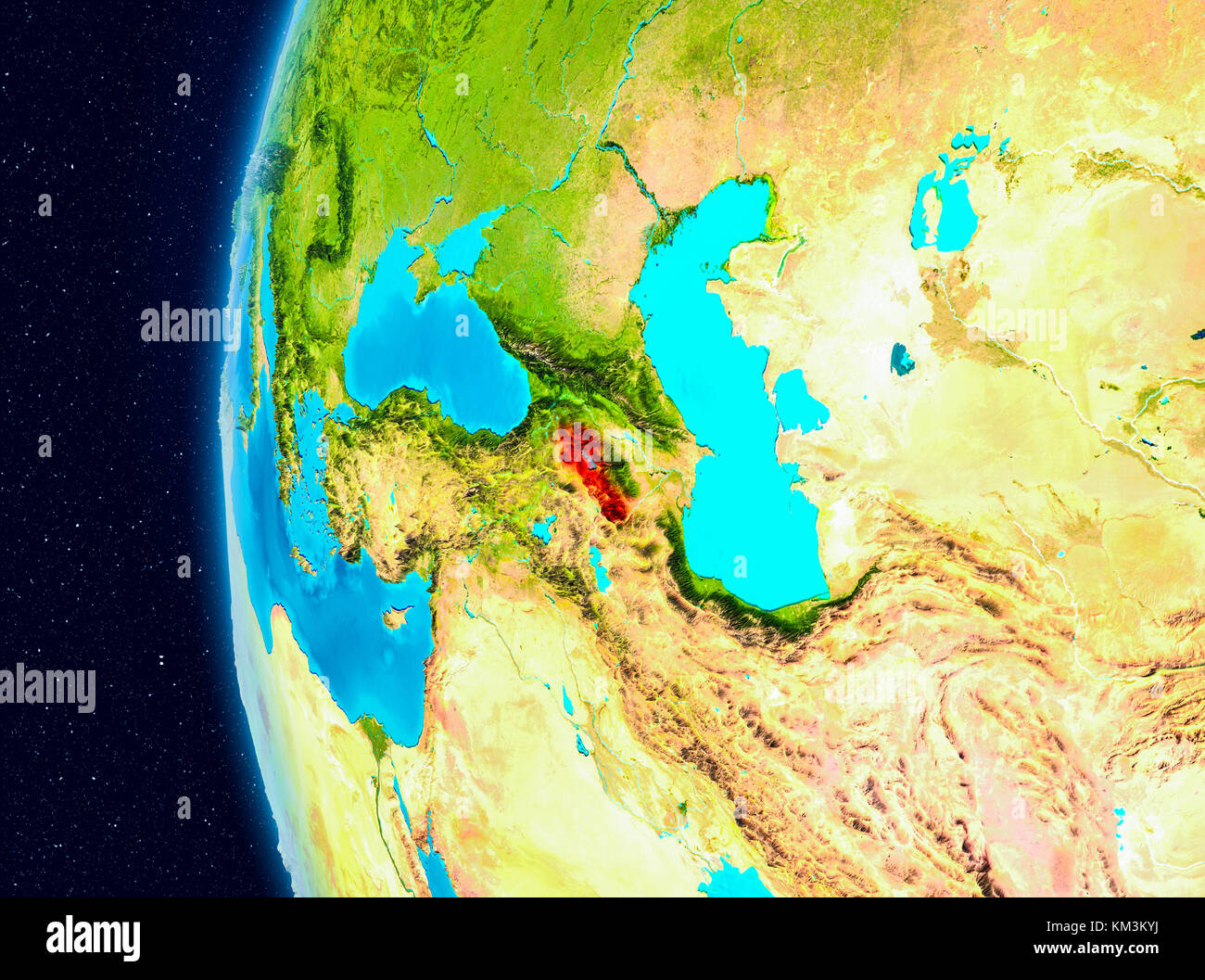 Illustration of Armenia as seen from Earth’s orbit on planet Earth. 3D ...