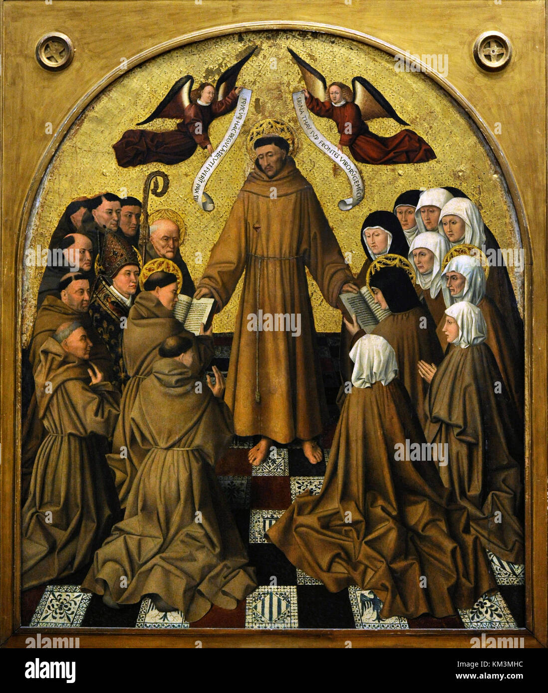 Saint Francis of Assisi (Giovanni di Pietro Bernardone) (1182-1226). Founder of the Franciscan Order. Saint Francis delivers the rule, around 1445. Painting by Colantonio (1440-1470). Bourbon Collection. National Museum of Capodimonte. Naples. Italy. Stock Photo