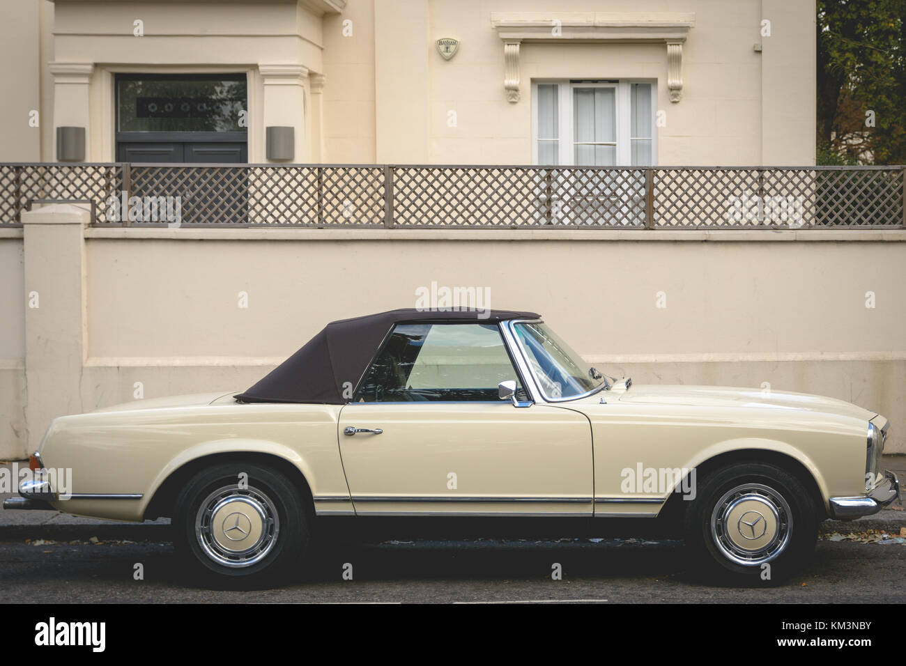 Classic convertible Mercedes car parked on a street in London (UK