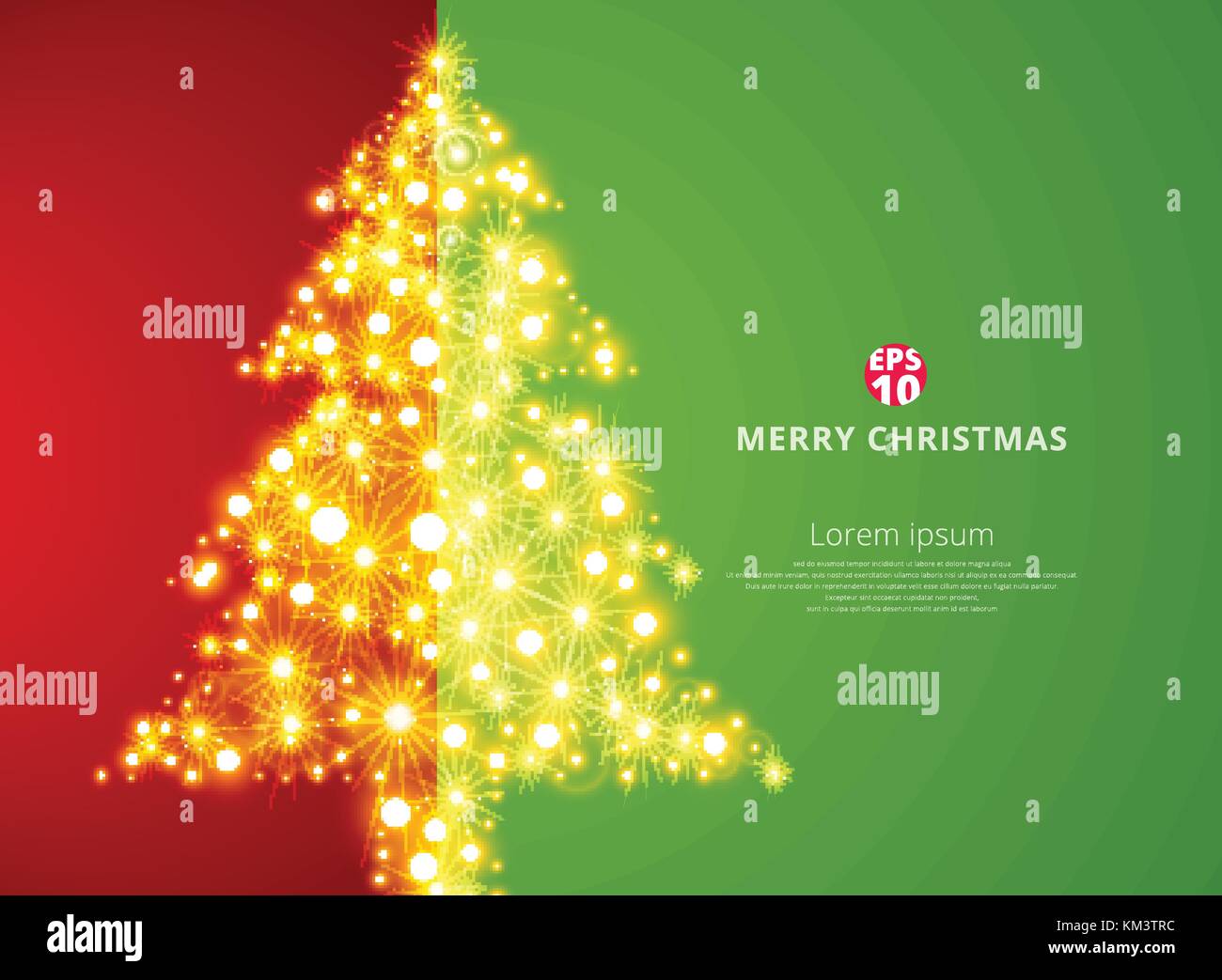 Christmas tree lighting on green red background with copy space. Vector ...