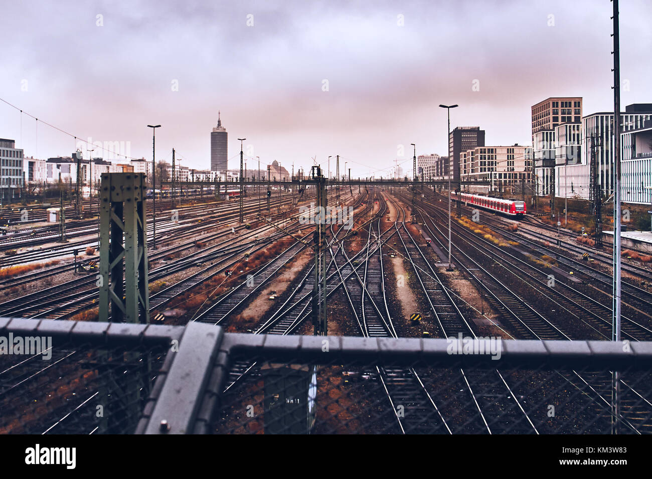 SBahn tracks. Electric rail transit system in Munich, Germany in