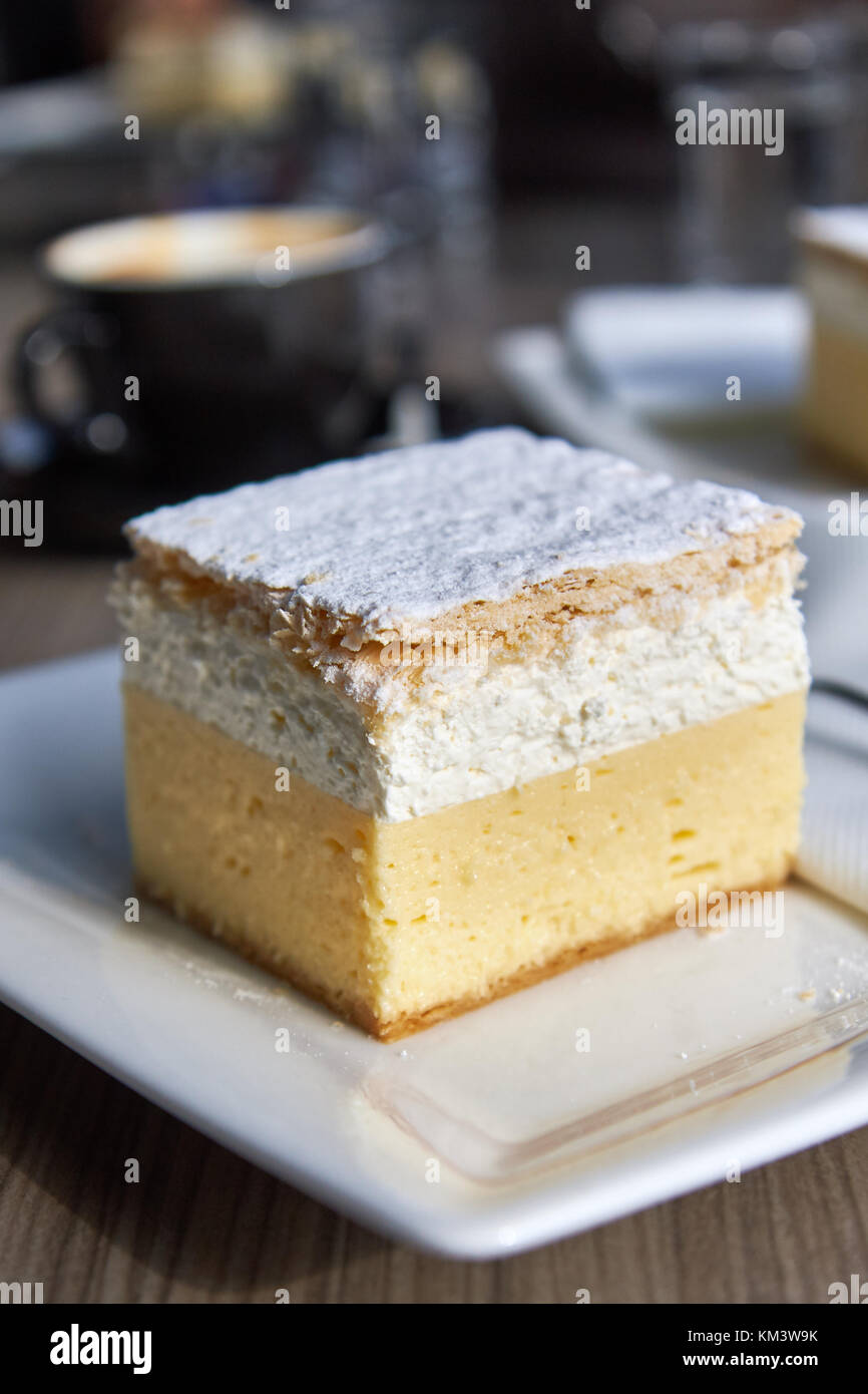 The original bled cream cake (cremeschnitte) on white plate Stock Photo