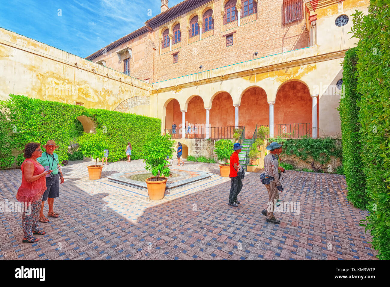 Seville, Spain June 09, 2017 Panoramic view of inner patio Troy