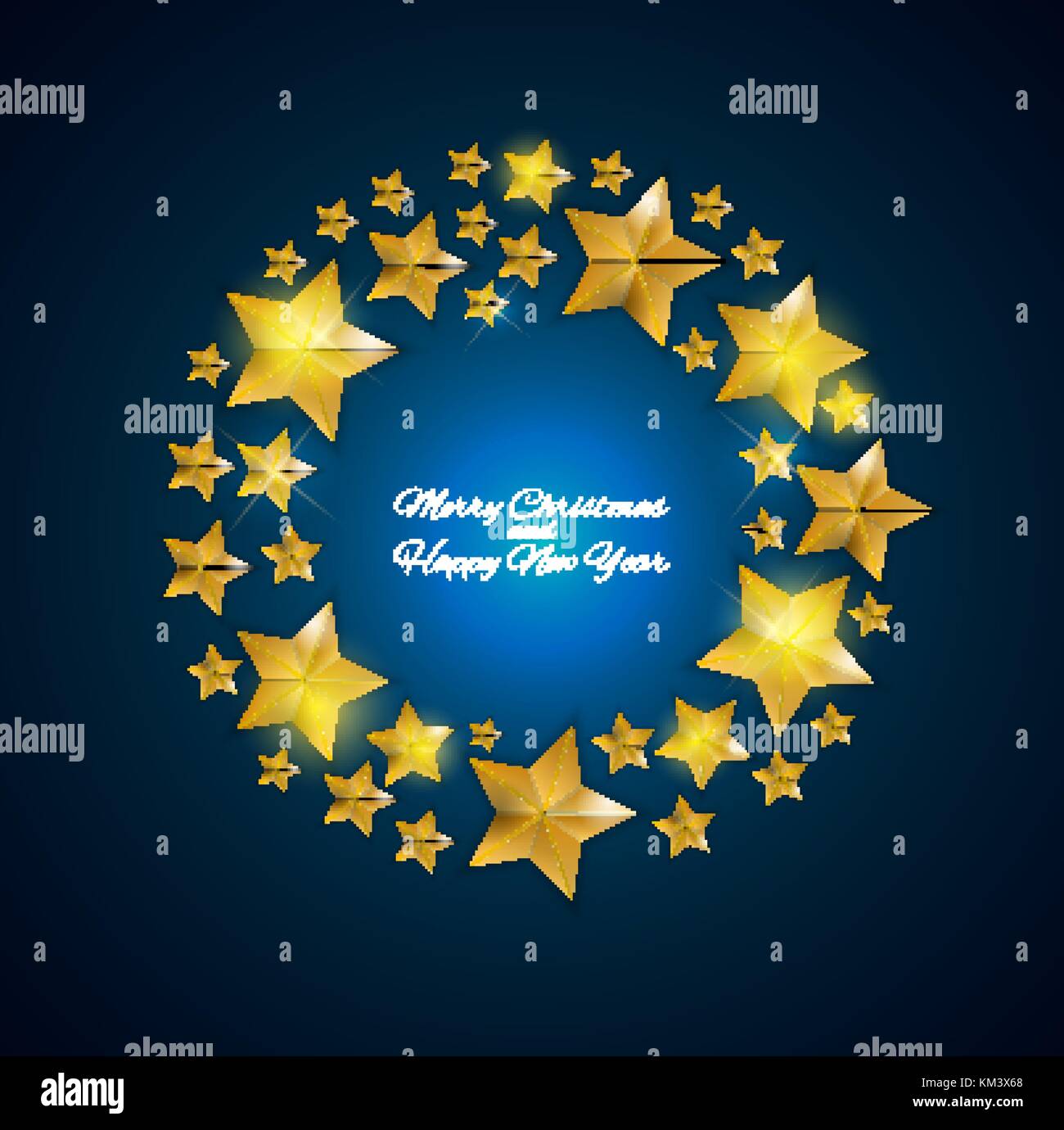 Happy New Year and  Christms Background with Golden Stars. Vector Illustration  Stock Vector