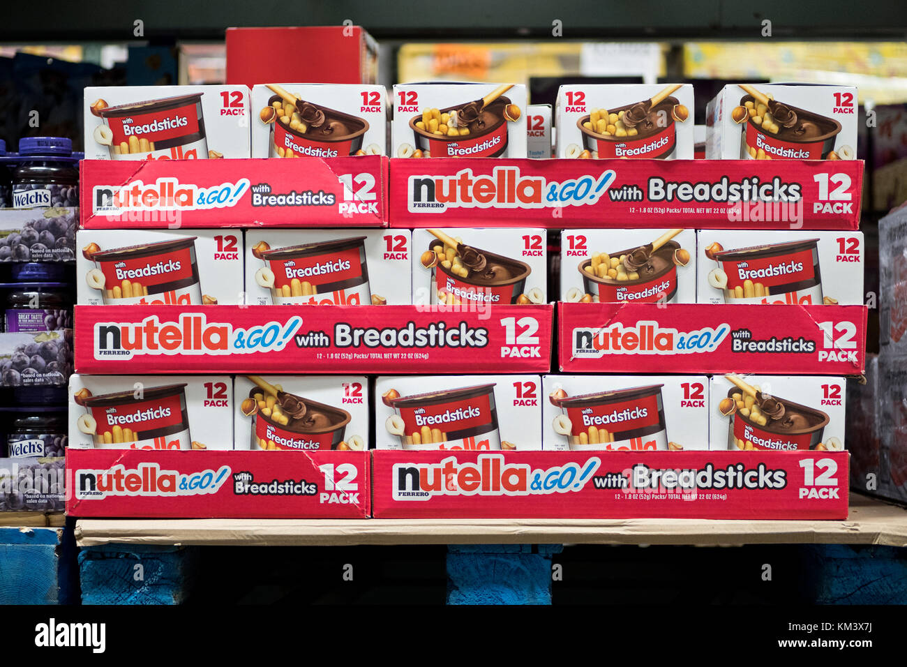 Nutella & Go with breadsticks for sale at BJ's Wholesale Club in Whitestone, Queens, New York. Stock Photo