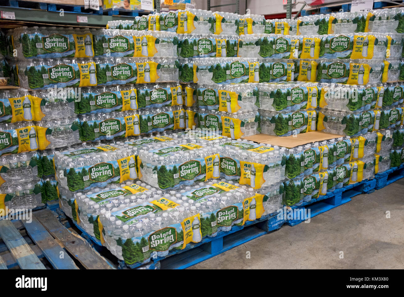 Cases of Poland Sping water sale at BJ's Wholesale Club in Whitestone, Queens, New York. Stock Photo