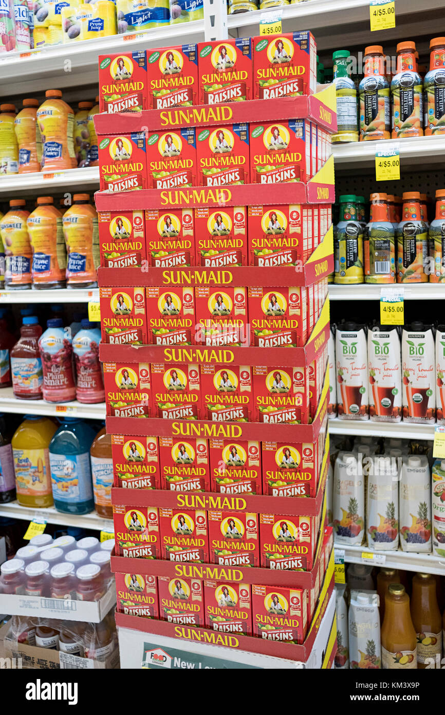 Boxes of SunMaid raisins for sale at the Food Bazaar Supermarket in