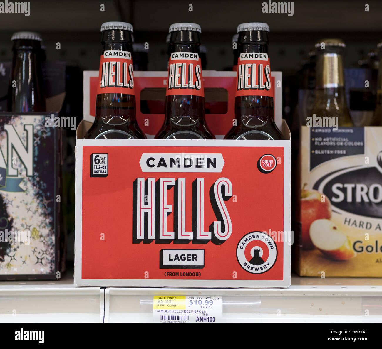 Camden Hells lager for sale at the Food Bazaar Supermarket in Long Island City which specializes in international items Stock Photo