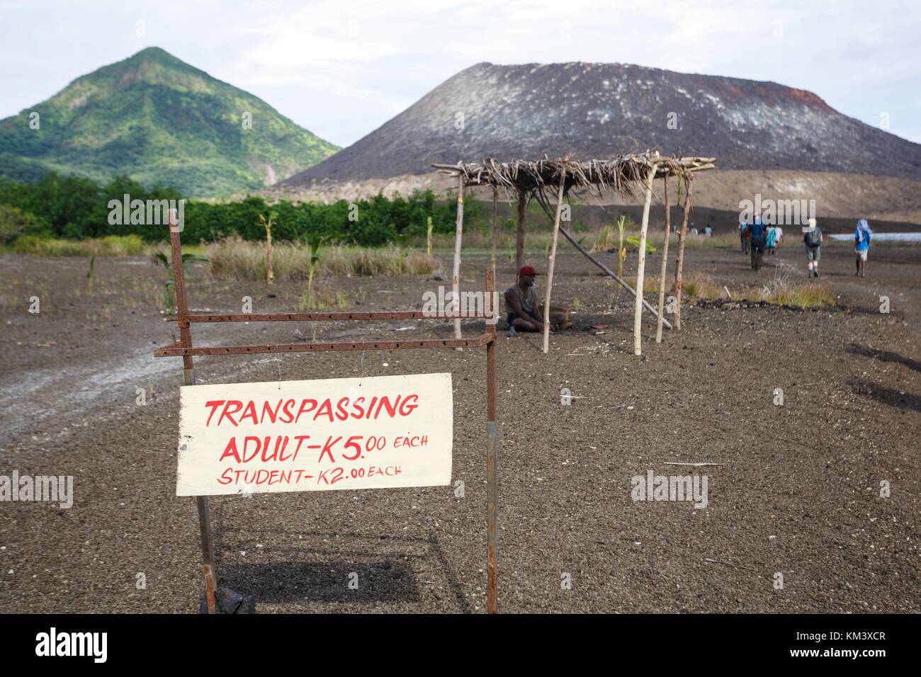 Tavurvur volcano is private land with a visiting fee and clear penalties for trespassing Stock Photo