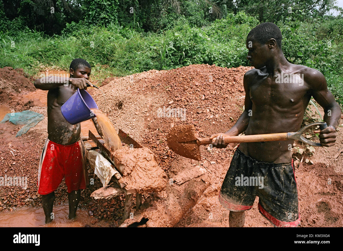 Low paid workers in illegal Gold Mines, Northern West area, Ghana