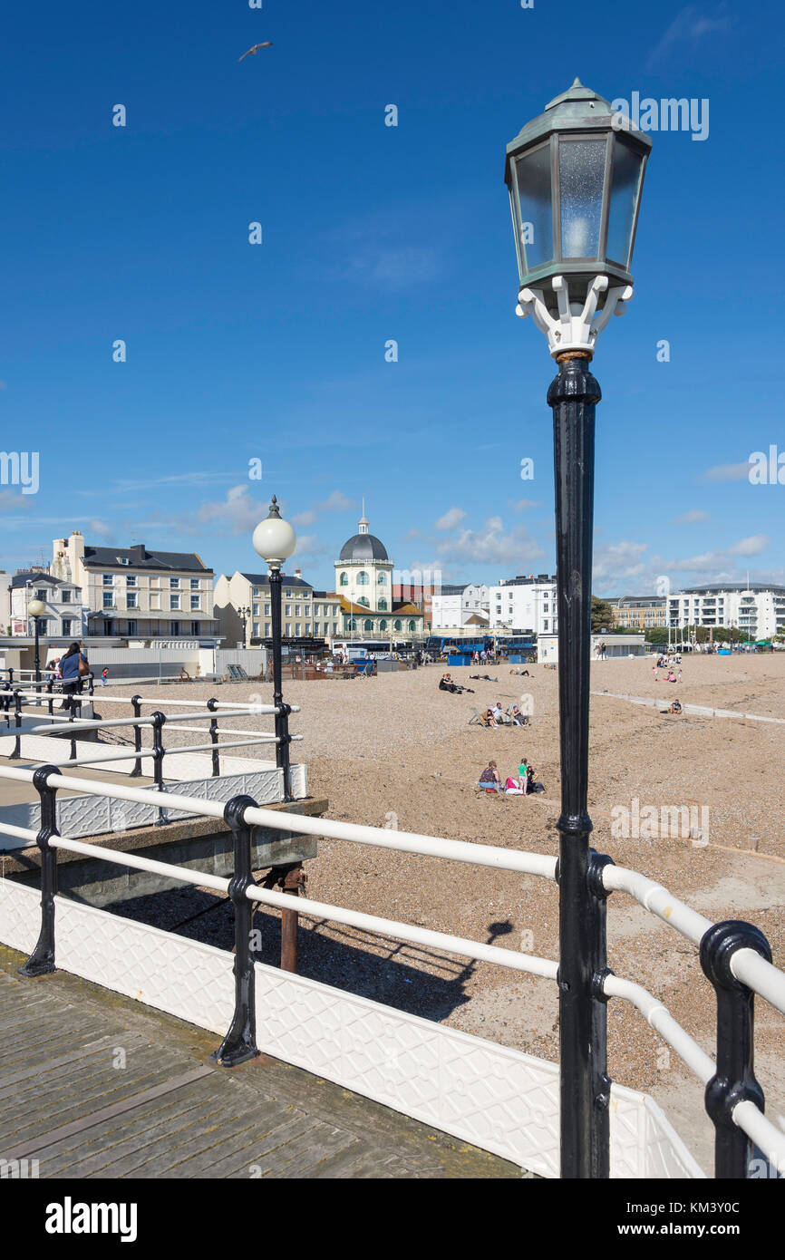 Beach and promenade from Worthing Pier, Worthing, West Sussex, England, United Kingdom Stock Photo