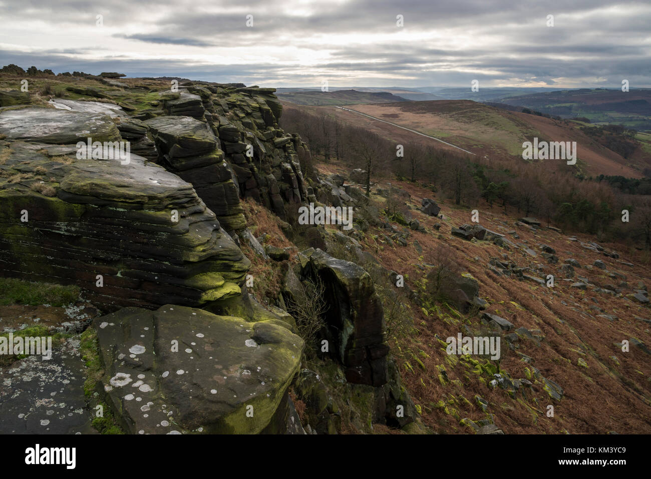 Stanage Edge Rocks Rugged scenery of gritstone rocks on Stanage edge in the Peak District ...
