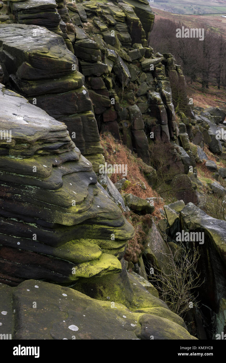 Stanage Edge Rocks Rugged scenery of gritstone rocks on Stanage edge in the Peak District ...