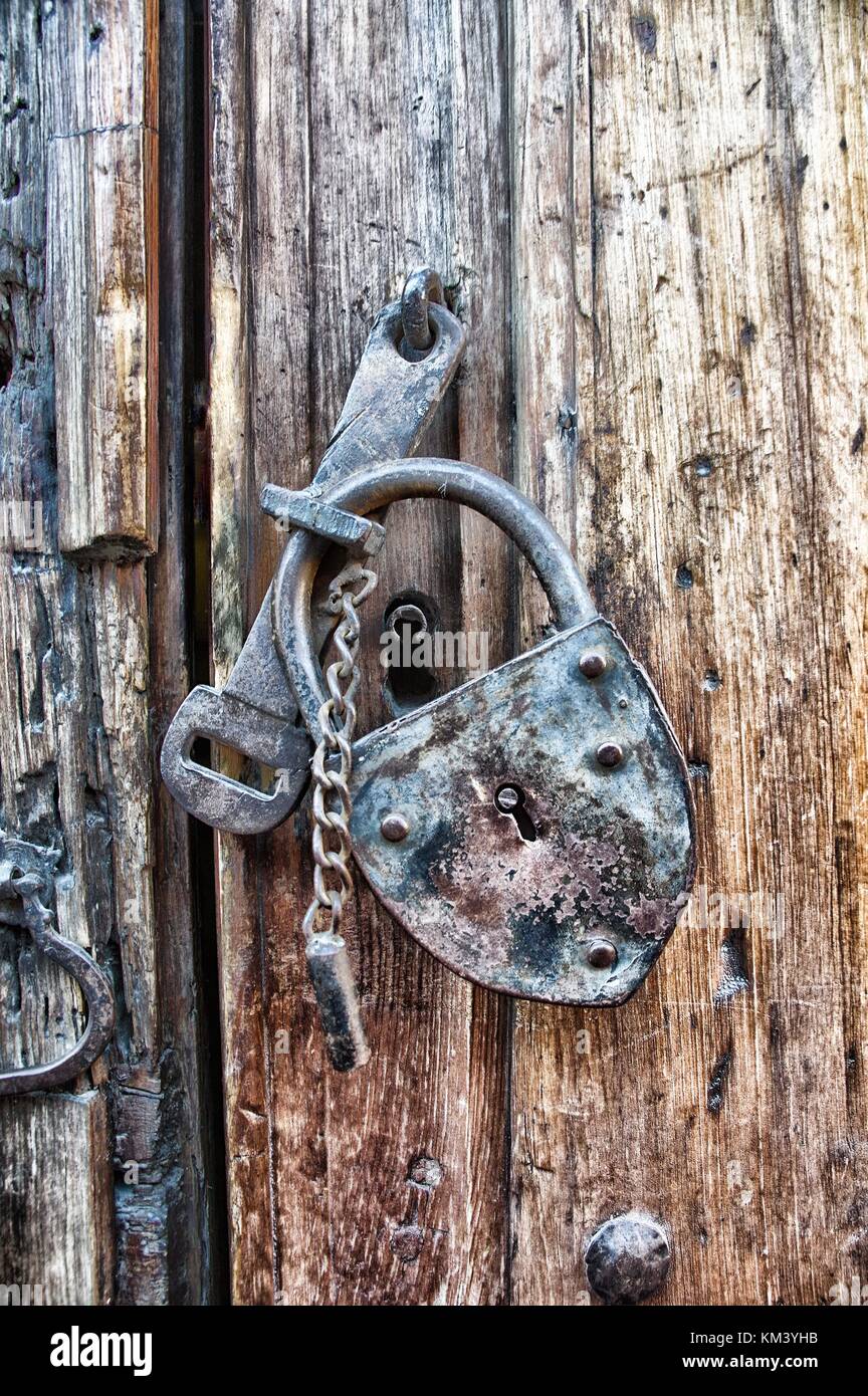 Old door and lock Stock Photo