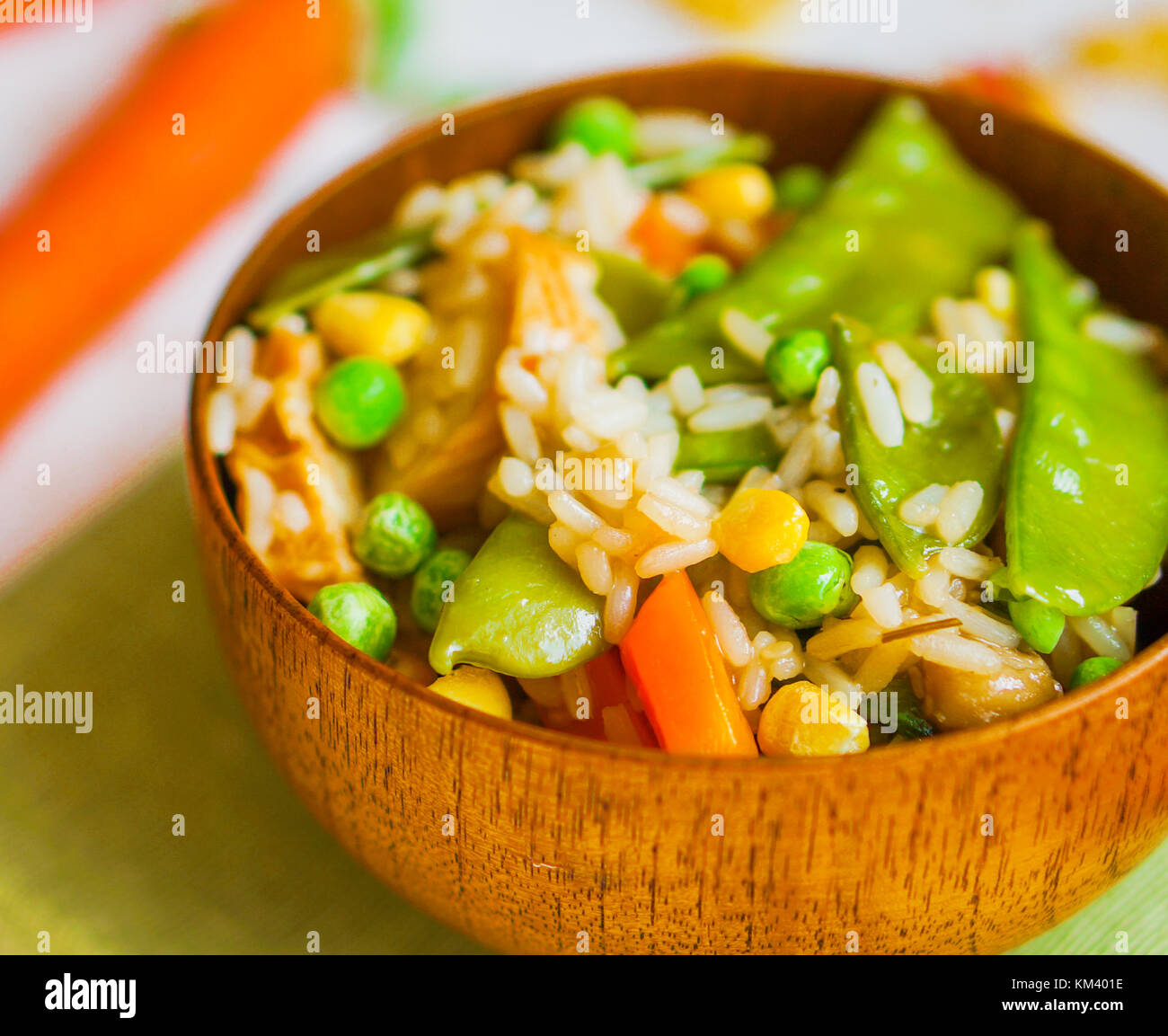 Asian Chicken With Rice And Vegetables Stock Photo - Alamy