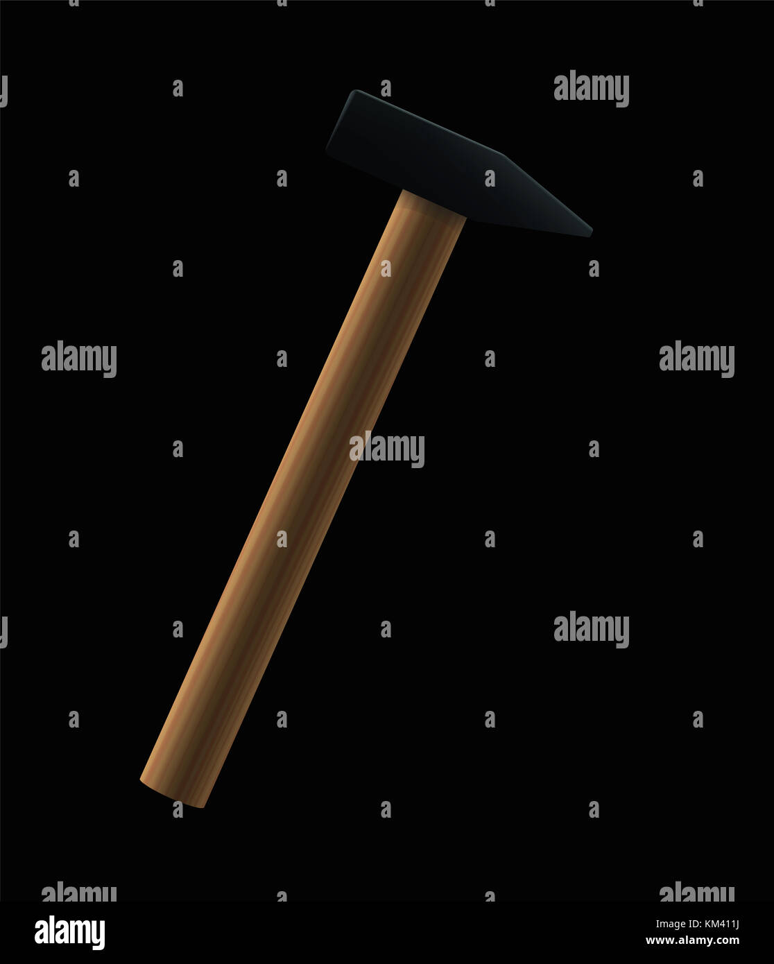 Hammer on black background - basic hand tool with wooden handle and black iron head - illustration on black background. Stock Photo