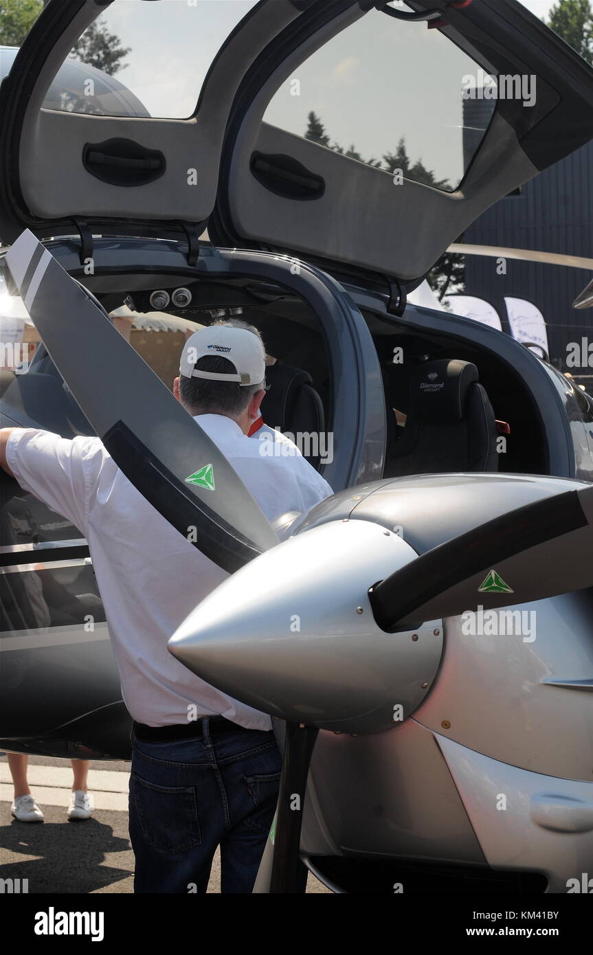Passengers planes at Lyon Air Show at Bron airport, France Stock Photo