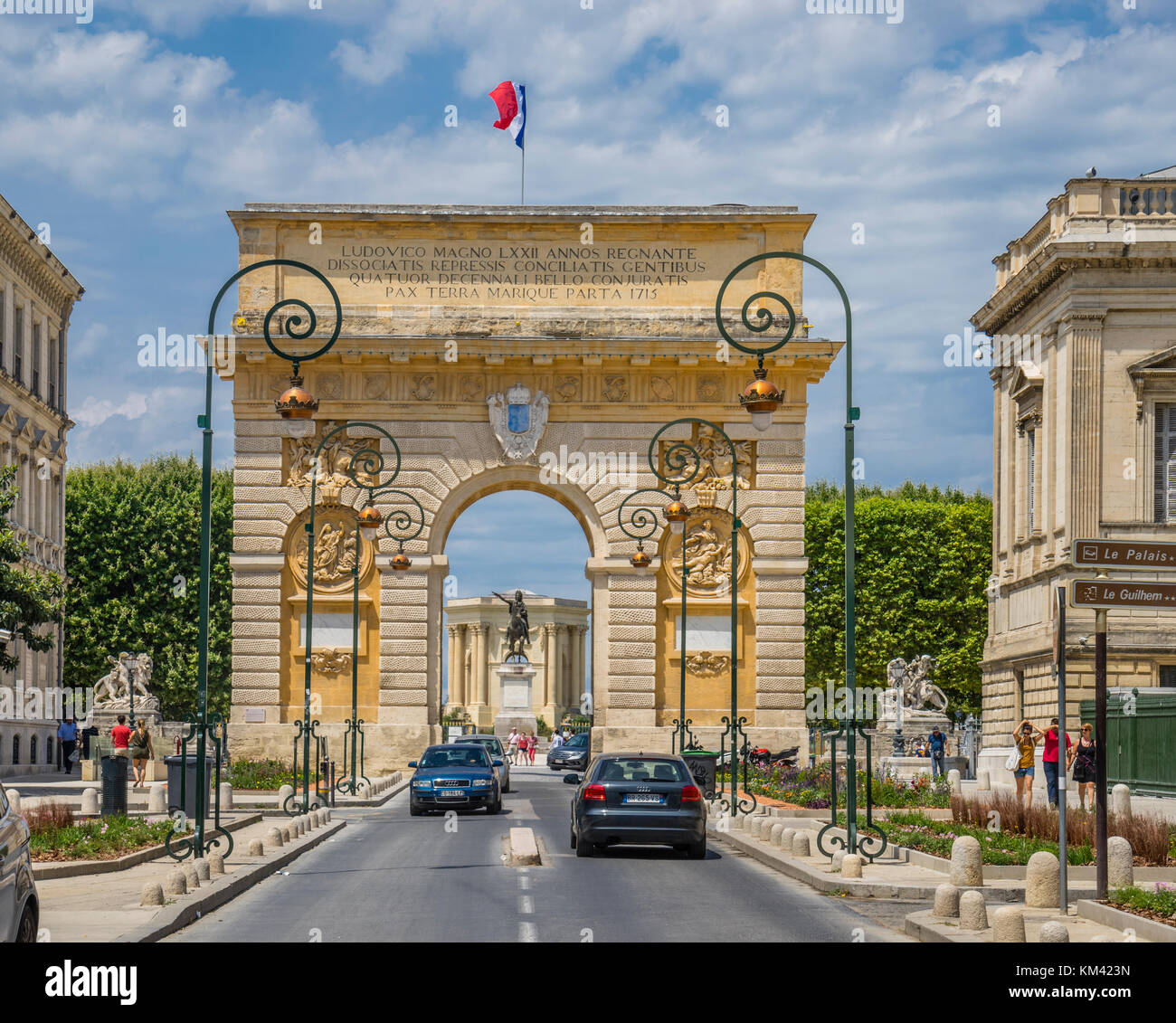 France, Hérault department, Montpellier, Porte du Peyrou, view of the triumphal arch from Rue Foch Stock Photo