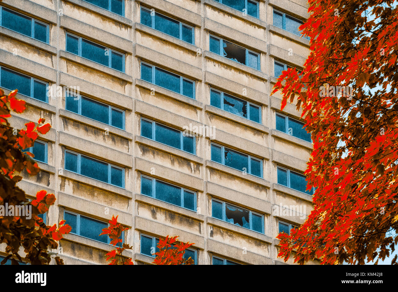 Broken Windows of empty building Stock Photo