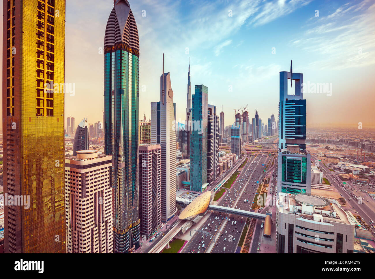 Dubai downtown skyscrapers and Sheikh Zayed road,Dubai,United Arab Emirates Stock Photo