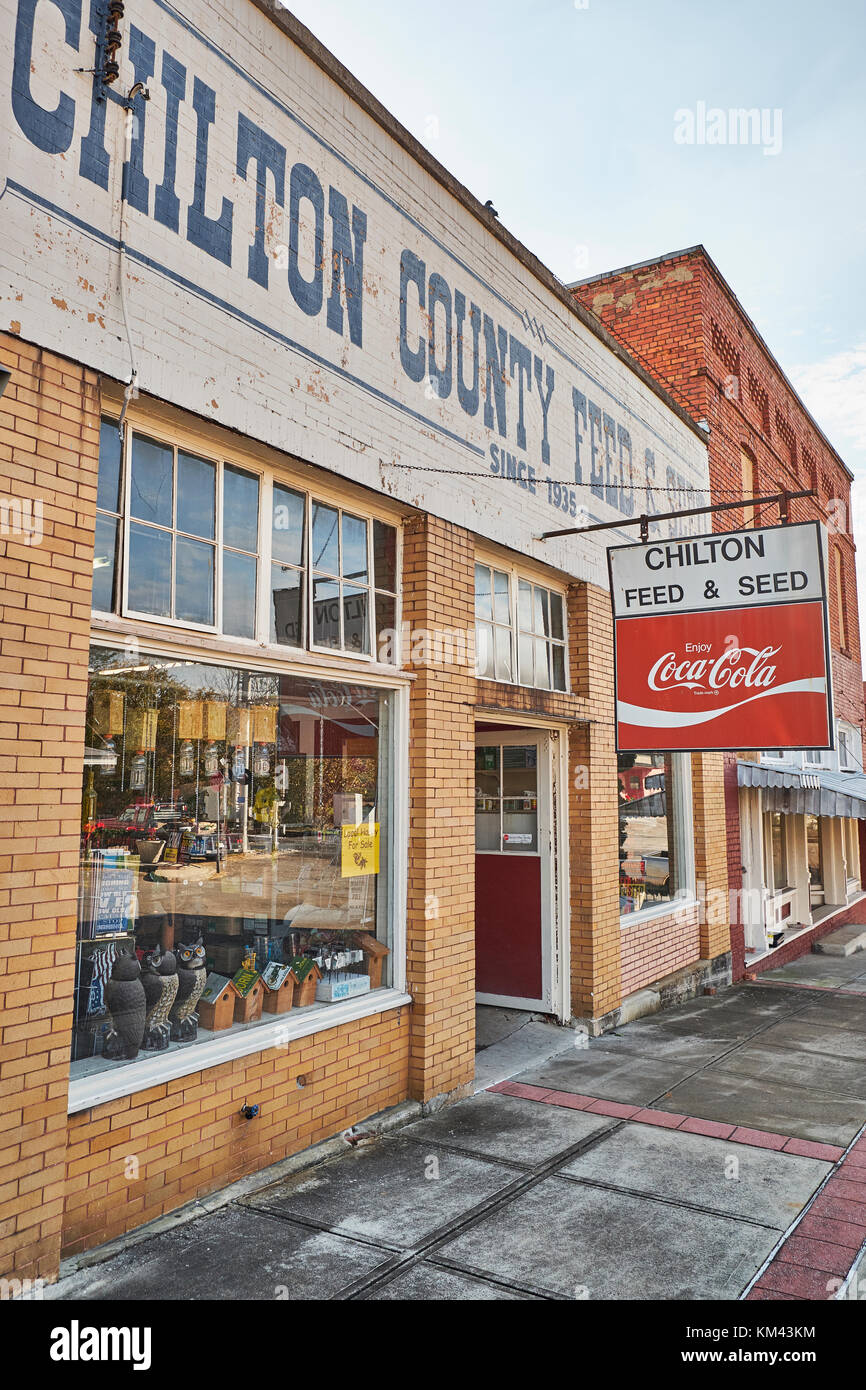 Rural Feed and Seed store or store front, in Chilton County, Clanton Alabama, USA. Stock Photo