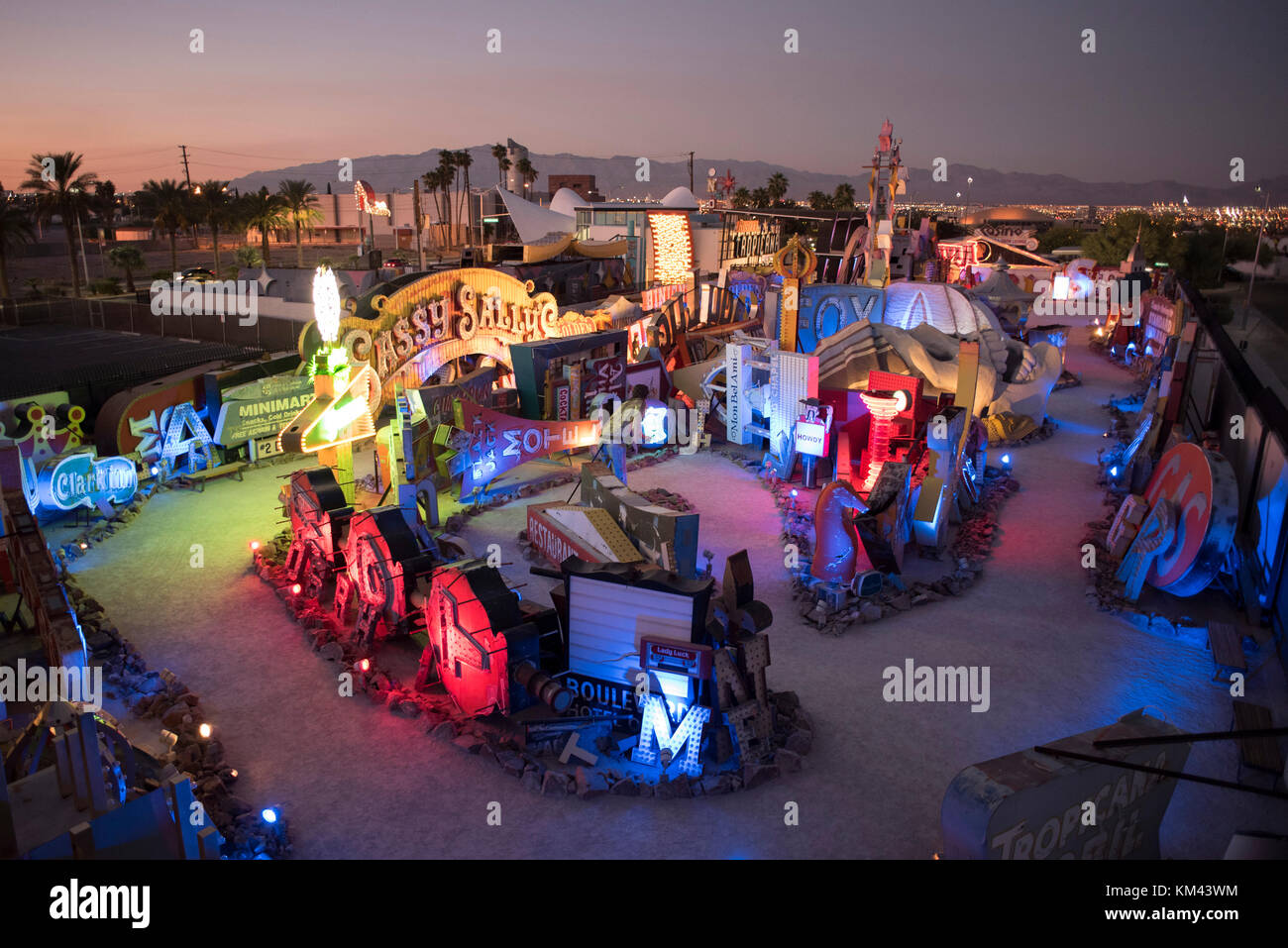 The Neon Museum is seen during sunset in downtown Las Vegas, Nev., Oct. 25, 2017. Photo by Jason Ogulnik Stock Photo