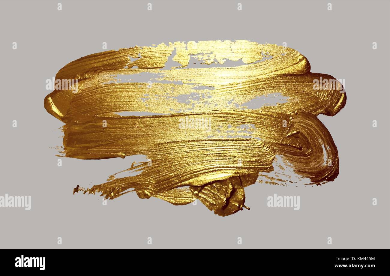 realistic hand drawing golden brush stroke paint spot Stock Vector