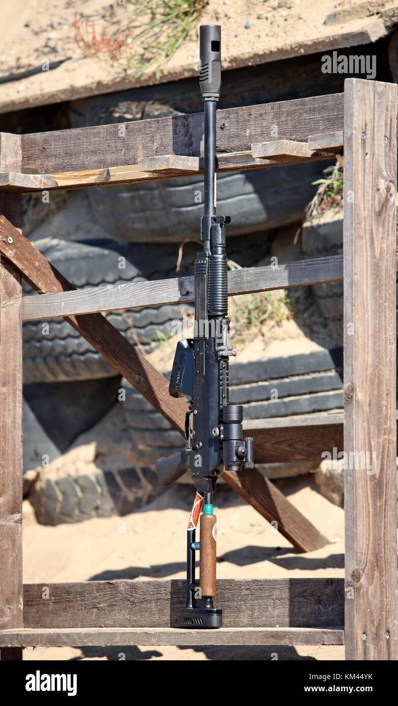 Kalashnikov rifle AK-47    under the cartridge of 12 gauge Stock Photo