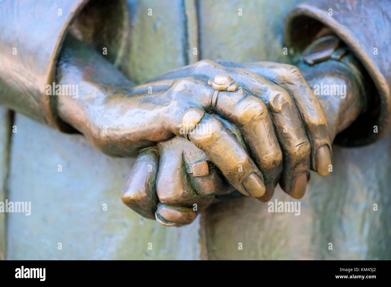 Close-up of First Lady Eleanor Roosevelt statue hands at FDR Memorial, West Potomac Park, Washington, D.C., USA. Stock Photo