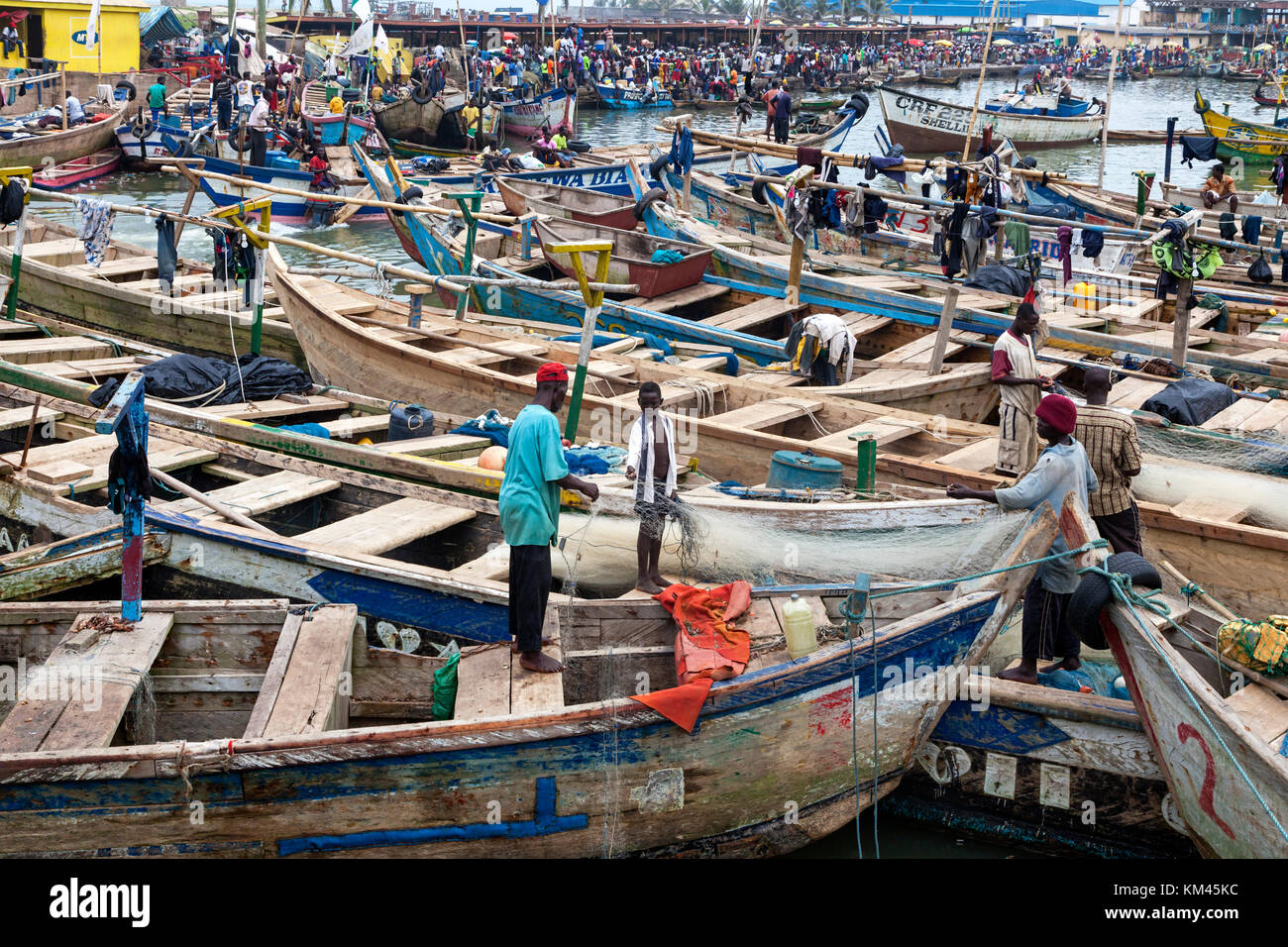 Fishing boats at Elmina harbour, Ghana, Africa Stock Photo