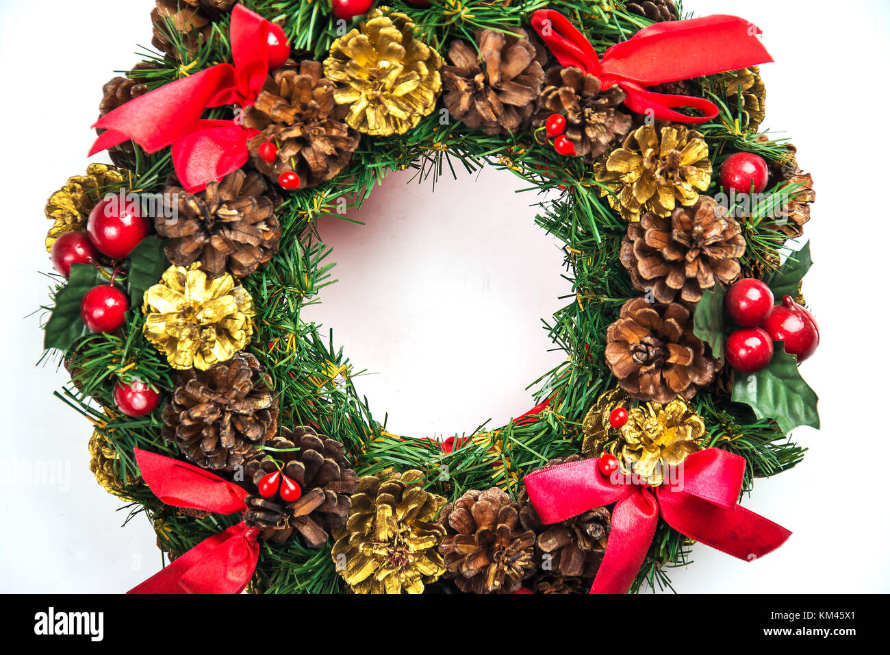 christmas wreath on white background Stock
