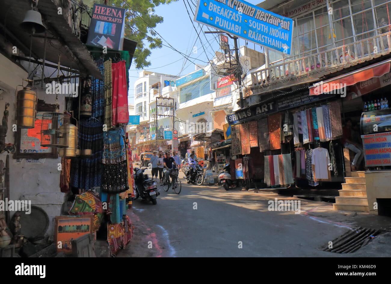 People visit Udaipur shopping street in Udaipur India Stock Photo Alamy