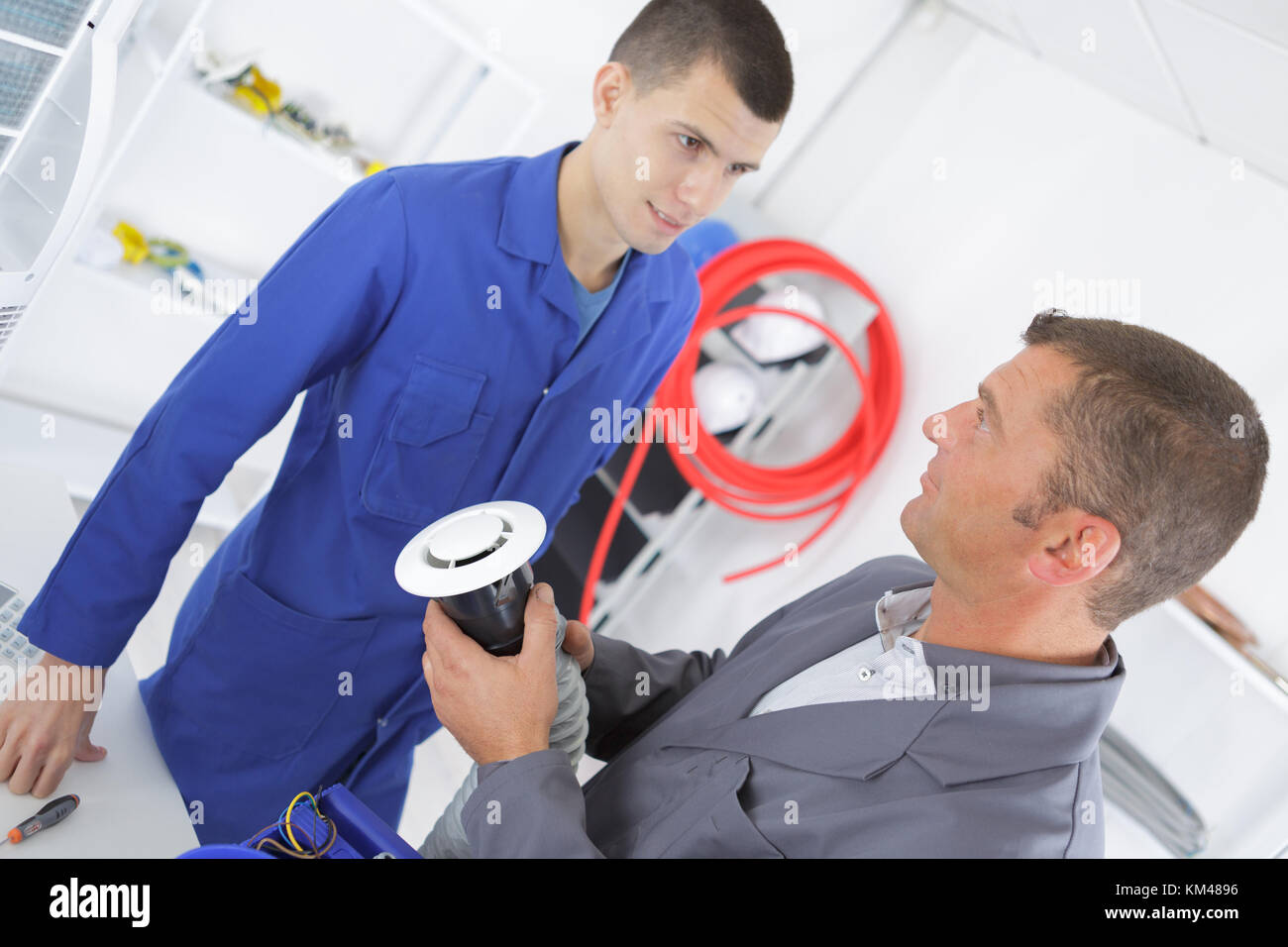 building shaft installer apprentice Stock Photo