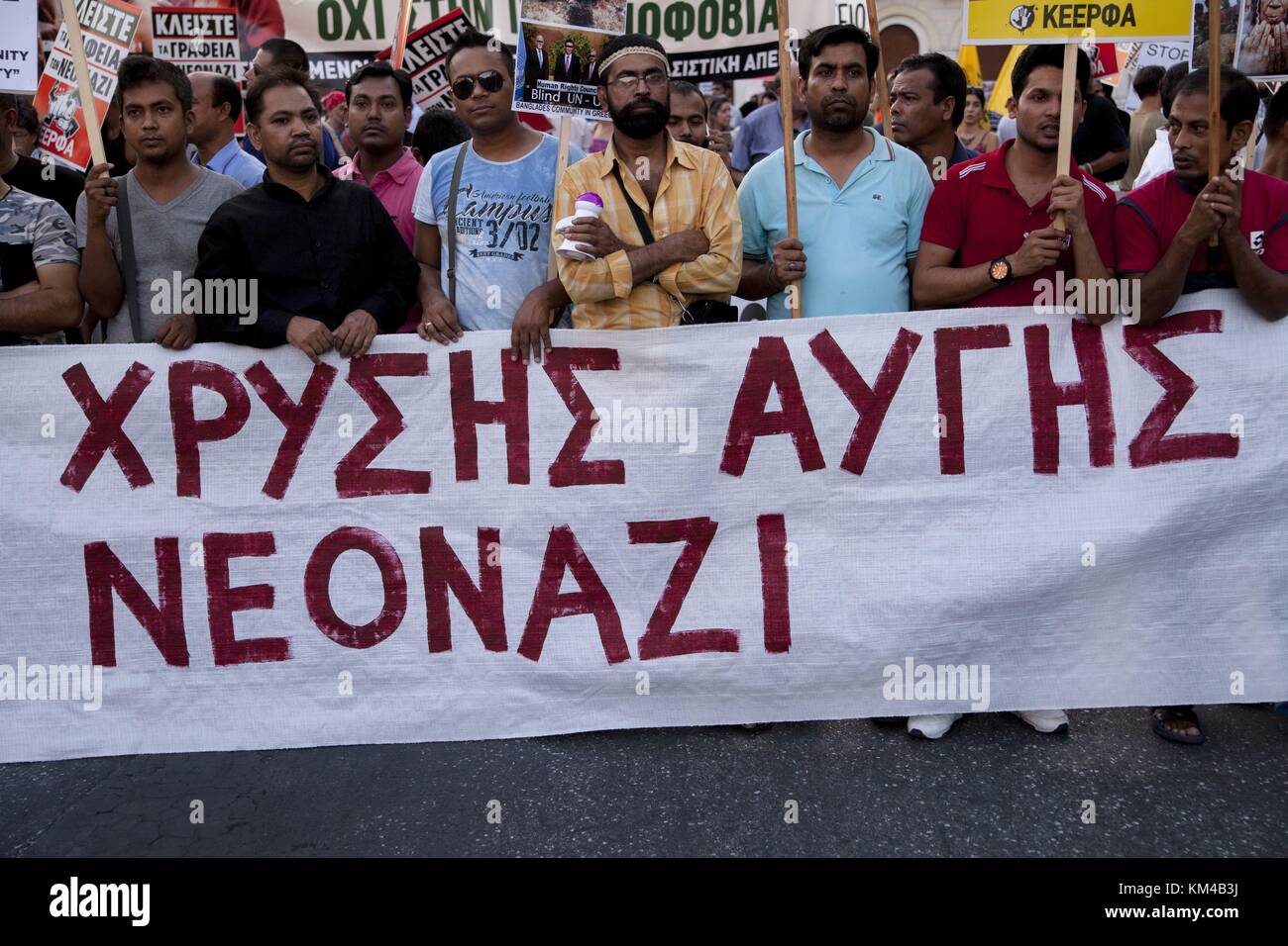 Members of Pacistan Community of Greece, during rally against Greek far-right party Chrysi Avgi (Golden Dawn). 16.09.2017 | usage worldwide Stock Photo