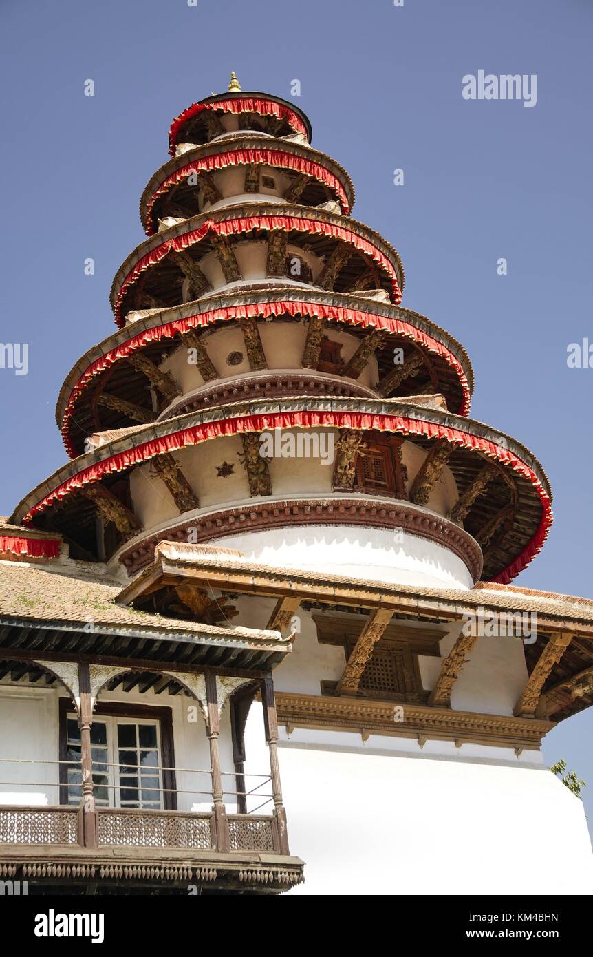 Five round roofs belong to the temple of Panch Mukhi Hanuman near old royal palace in Kathmandu
