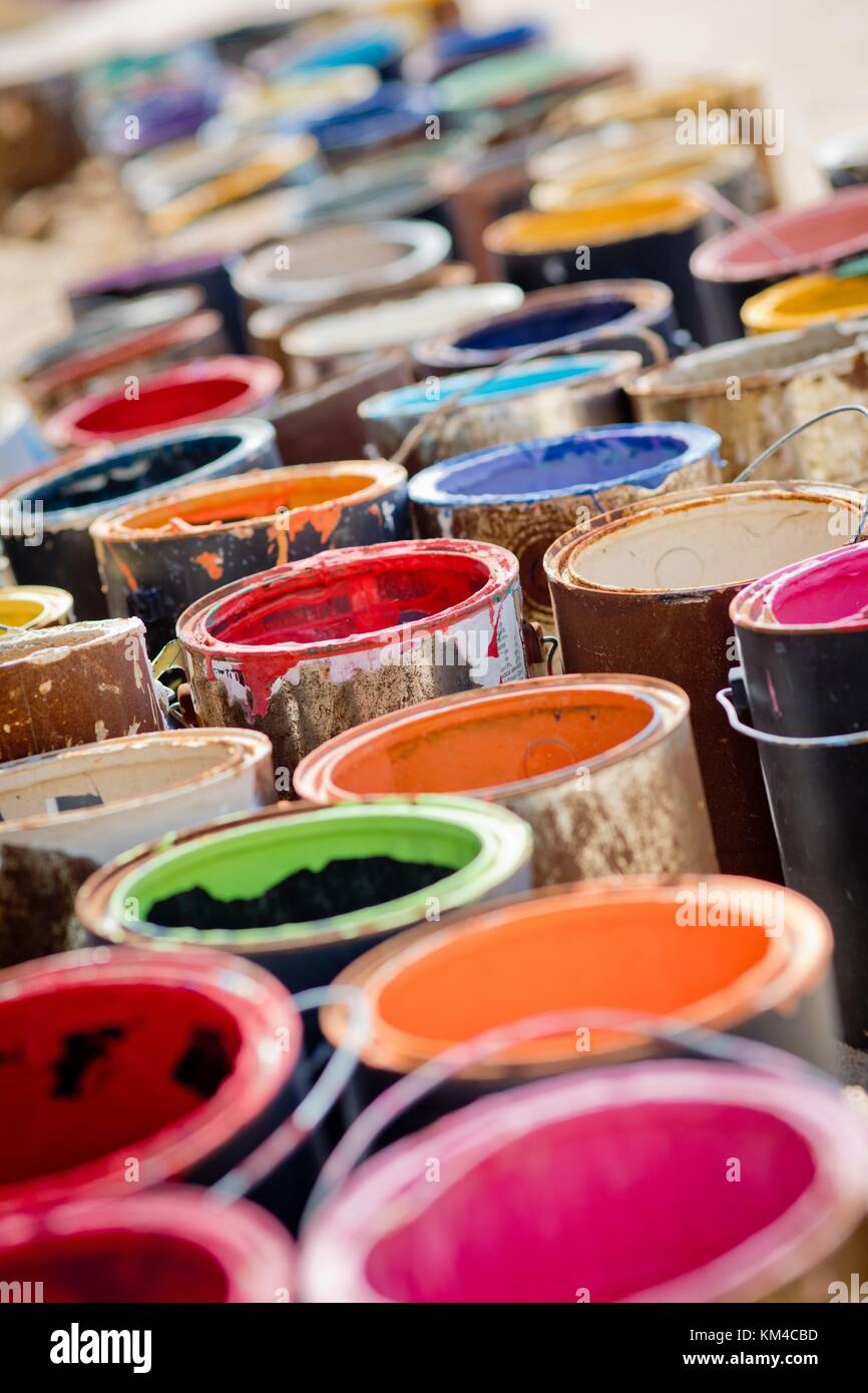 Empty paint cans, used for the art installation "Salvation Mountain" in
