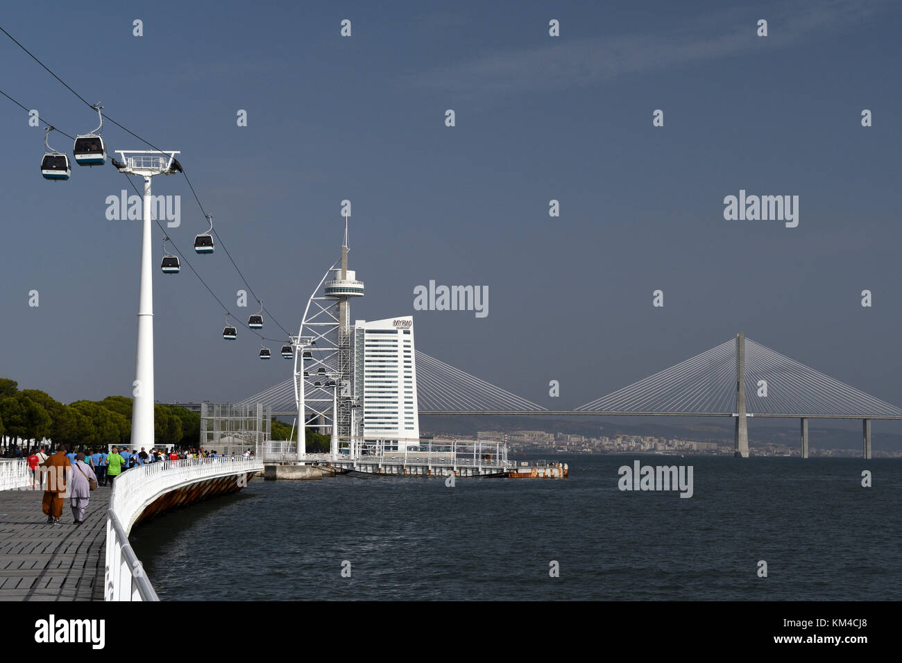 vasco da gama bridge;cable cars;lisbon;portugal Stock Photo Alamy