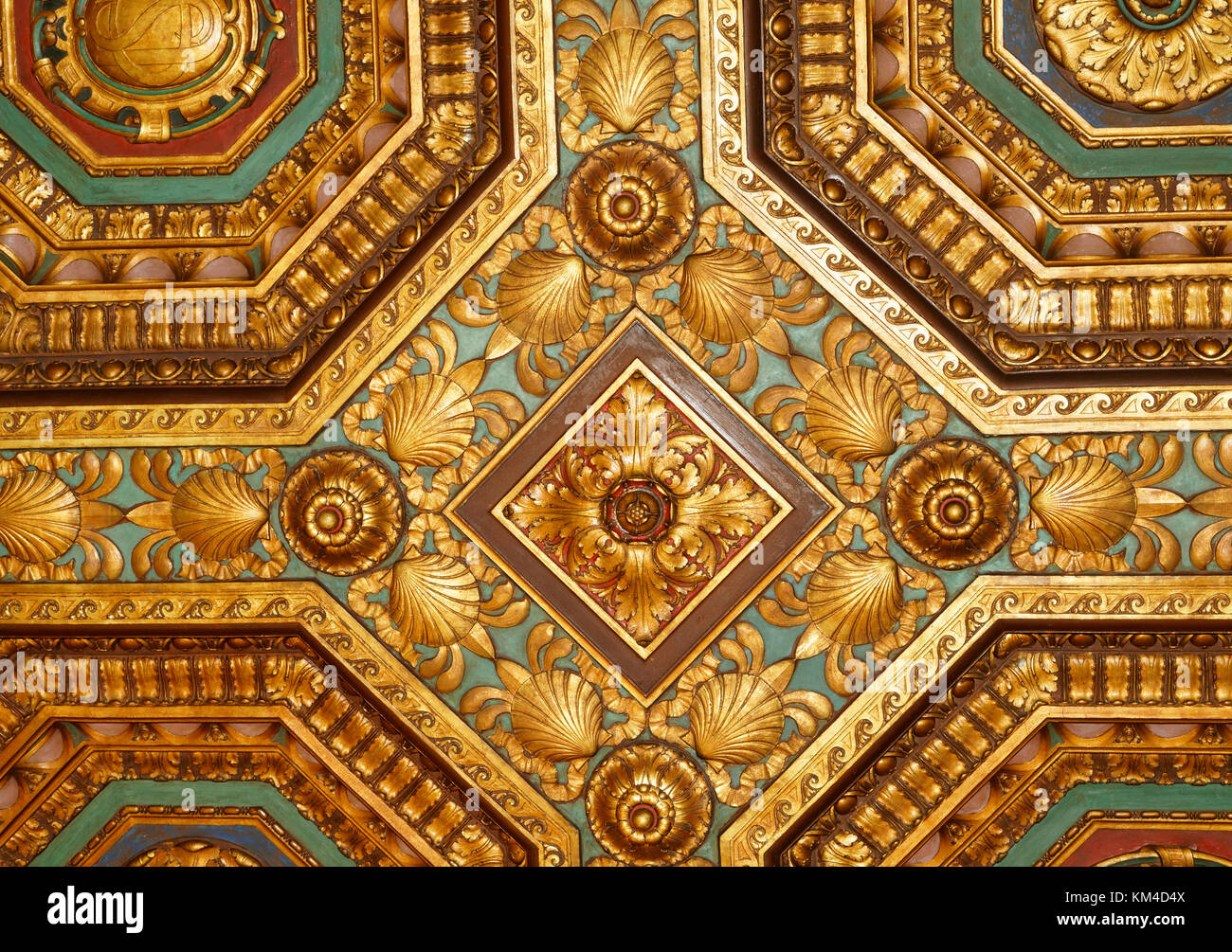 The ornate ceiling of the Collectors Room in the Alexander Hamilton U.S. Custom House (now the National Museum of the American Indian) in Manhattan. Stock Photo