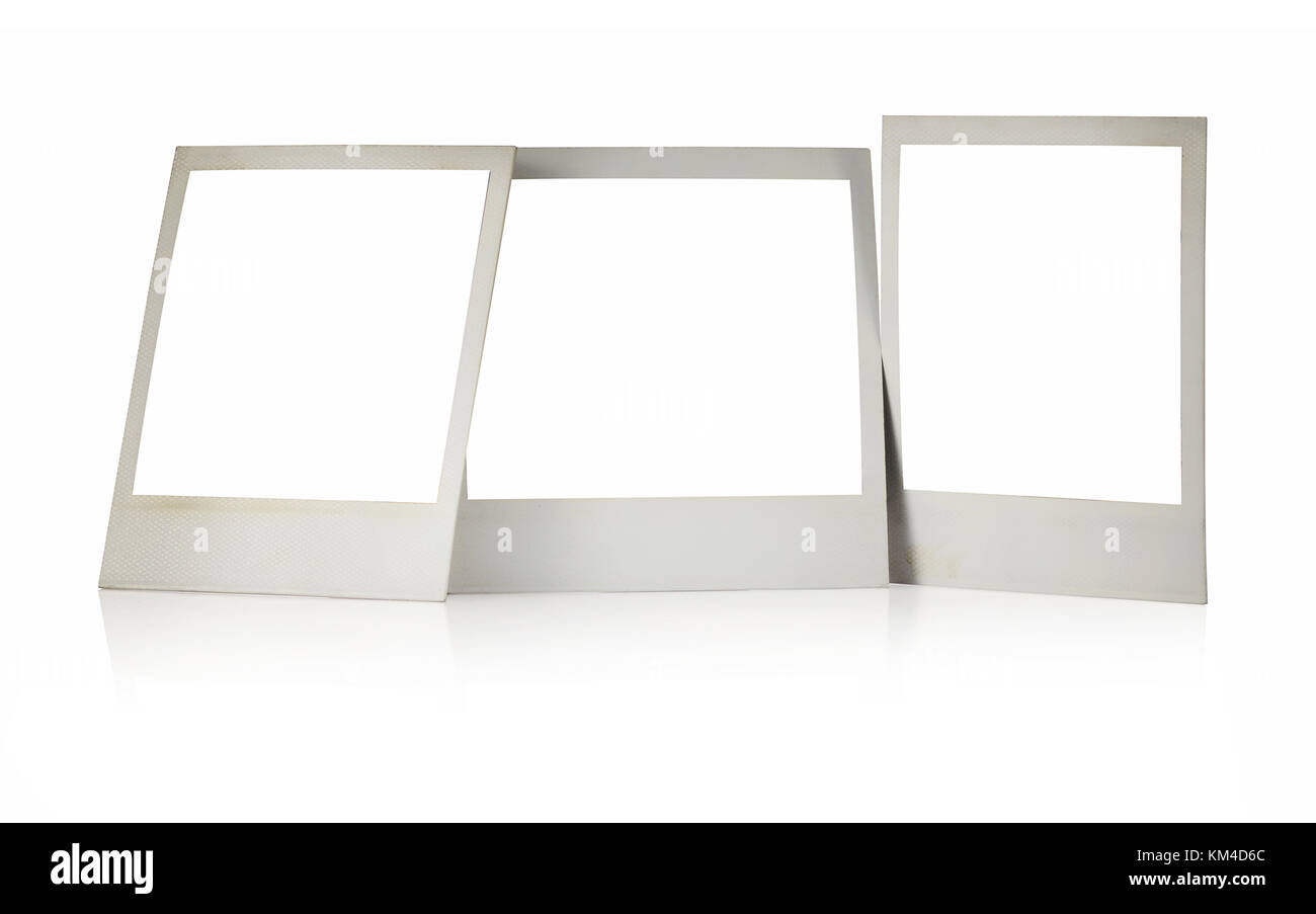 Set of three Polaroid frames with blank squares standing isolated against white  background Stock Photo - Alamy